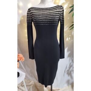 Isabel de Pedro Bateau Neck Long Sleeve Bodycon  Midi Dress Spain Size 4 Black